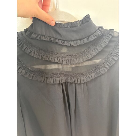 Kate Spade New York Black Ruffle High Neck Blouse Size M 100% Polyester Dry Clea - Picture 2 of 6